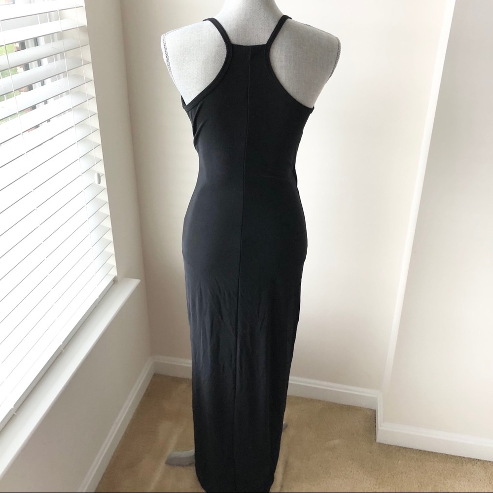 Vintage 90s Black V-Neck Dress with Slit Medium